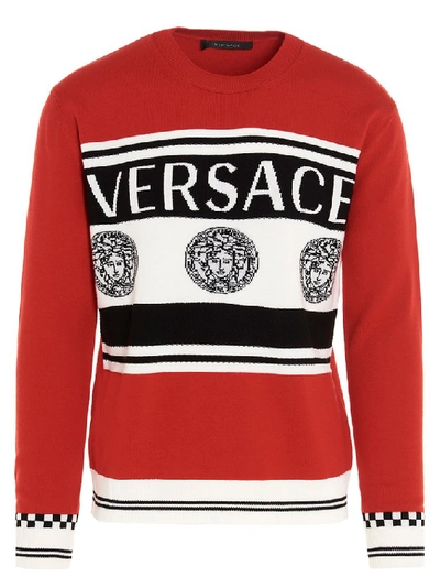 Shop Versace Medusa Logo Knit Sweater In Red