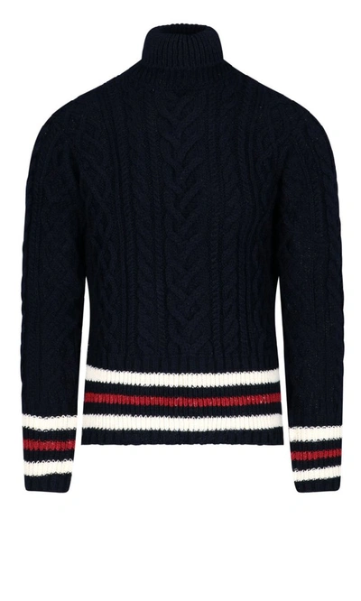 Shop Thom Browne High Neck Knit Sweater In Blue