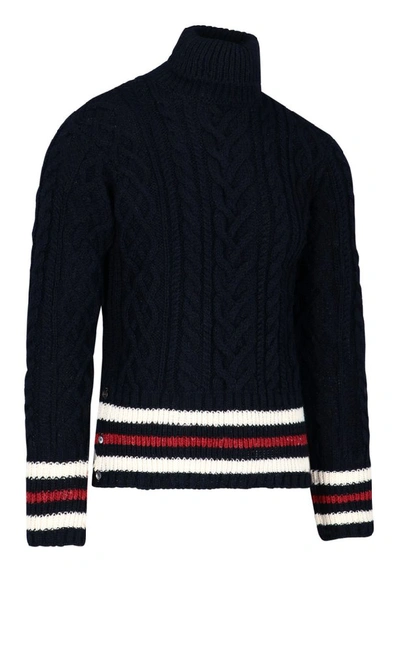 Shop Thom Browne High Neck Knit Sweater In Blue