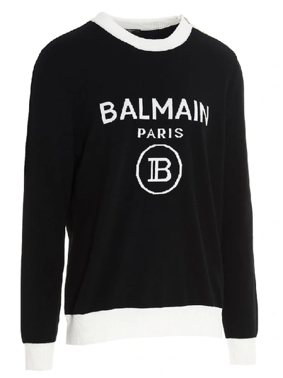 Shop Balmain Logo Intarsia Knitted Sweater In Black