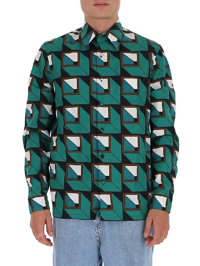 Shop Prada Geometric Print Shirt In Green