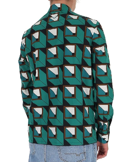 Shop Prada Geometric Print Shirt In Green