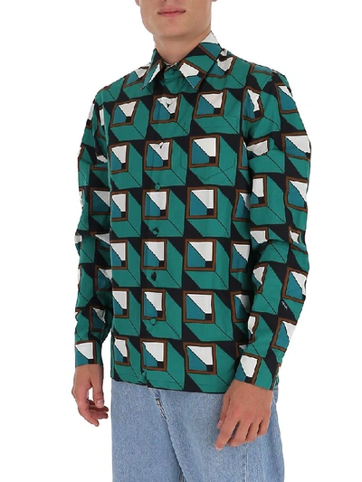 Shop Prada Geometric Print Shirt In Green