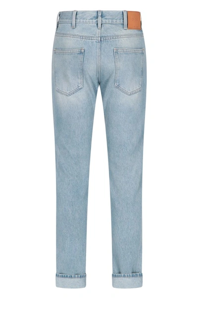 Shop Gucci Web Tapered Denim Jeans In Blue