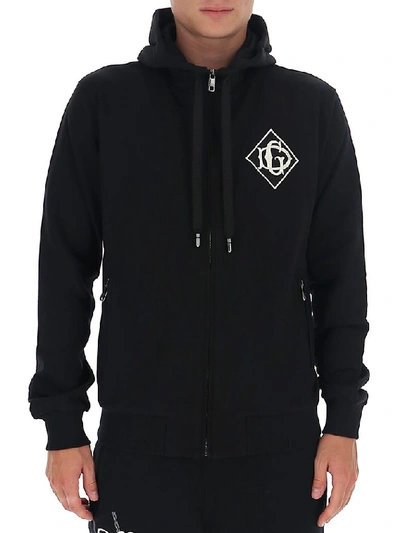 Shop Dolce & Gabbana Logo Zipped Hoodie In Black