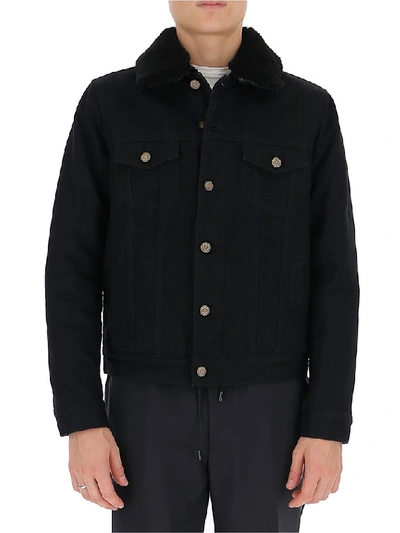 Shop Saint Laurent Shearling Collar Denim Jacket In Black