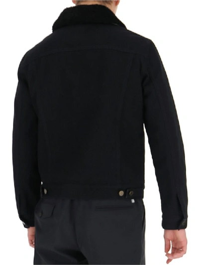 Shop Saint Laurent Shearling Collar Denim Jacket In Black