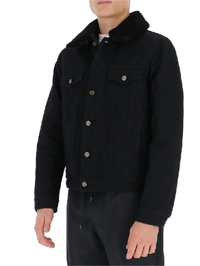 Shop Saint Laurent Shearling Collar Denim Jacket In Black