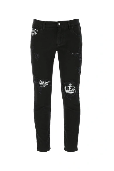 Shop Dolce & Gabbana Bandana Print Insert Skinny Jeans In Black