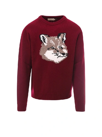 Shop Maison Kitsuné Fox Head Intarsia Knitted Sweater In Red