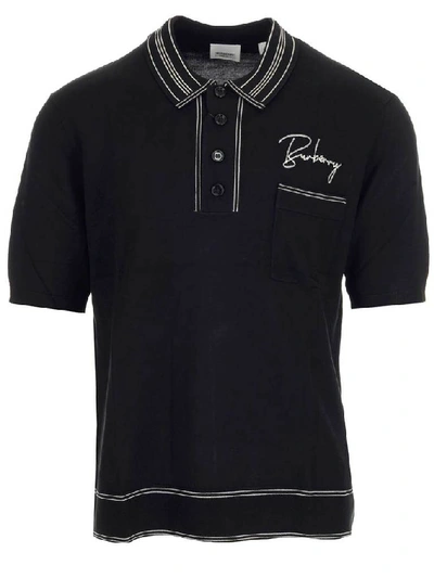 Shop Burberry Logo Embroidered Polo Shirt In Black