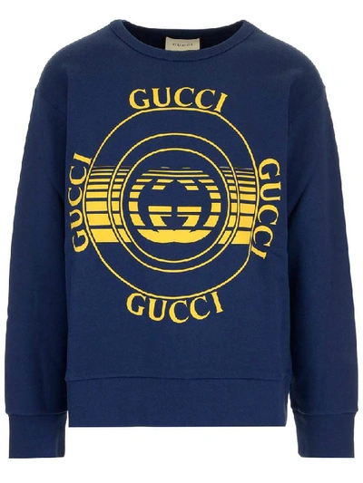 Shop Gucci Logo Print Sweatshirt In Blue