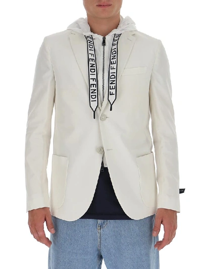 Shop Fendi Slim Fit Hooded Blazer In White