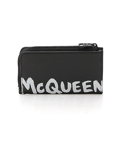 Shop Alexander Mcqueen Logo Print Zipped Wallet In Black