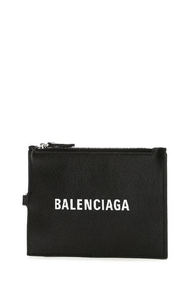 Shop Balenciaga Logo Zipped Wallet In Black