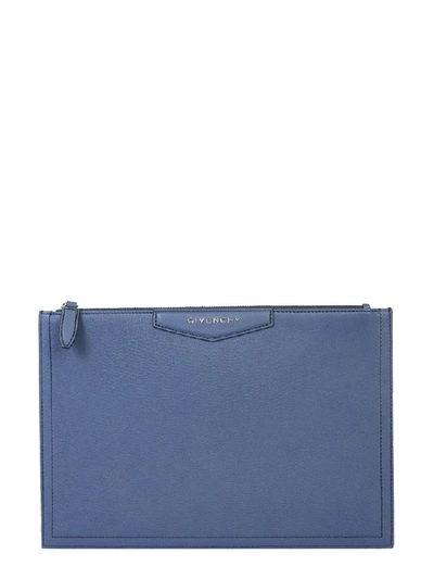 Givenchy Antigona Blue Leather Clutch In Oilblue