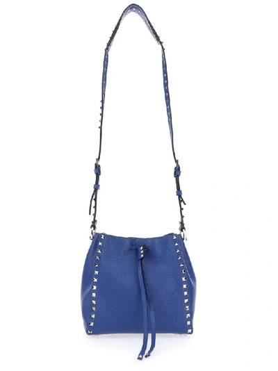 Shop Valentino Garavani Rockstud Bucket Bag In Blue