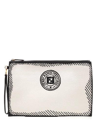 Shop Fendi Logo Stamp Large Pouch In White