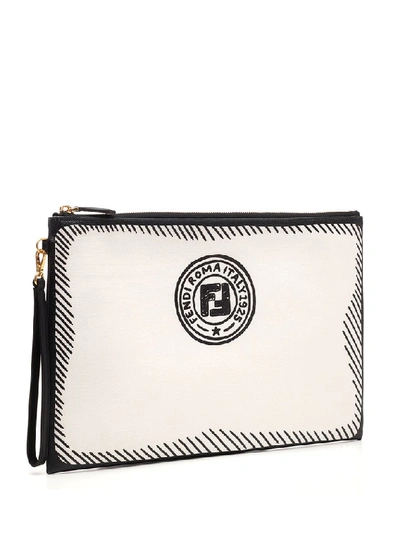 Shop Fendi Logo Stamp Large Pouch In White