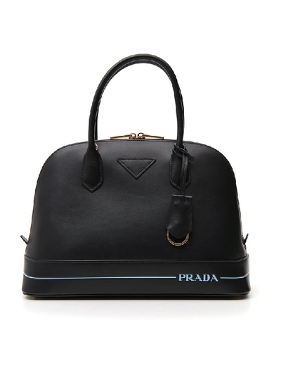 Shop Prada Logo Print Top Handle Bag In Black