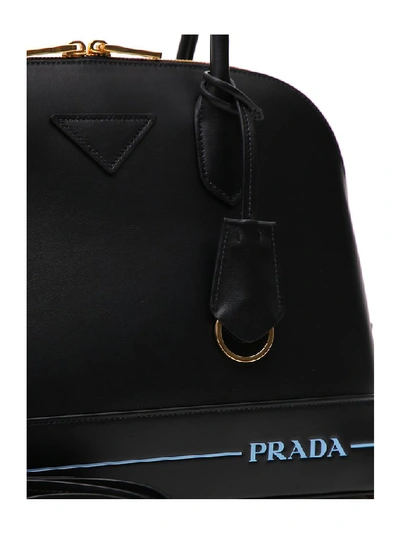 Shop Prada Logo Print Top Handle Bag In Black