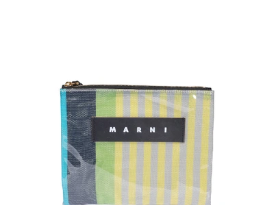 Shop Marni Logo Striped Clutch Bag In Multi