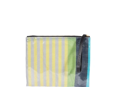 Shop Marni Logo Striped Clutch Bag In Multi