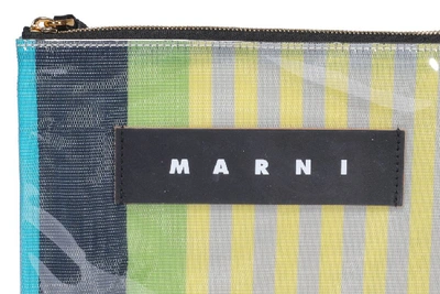 Shop Marni Logo Striped Clutch Bag In Multi