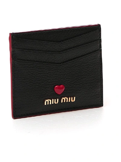 Shop Miu Miu Madras Love Card Holder In Black