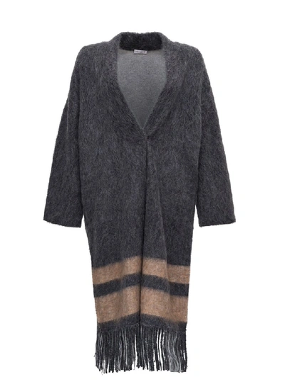 Shop Brunello Cucinelli Frayed Knitted Cardigan In Grey