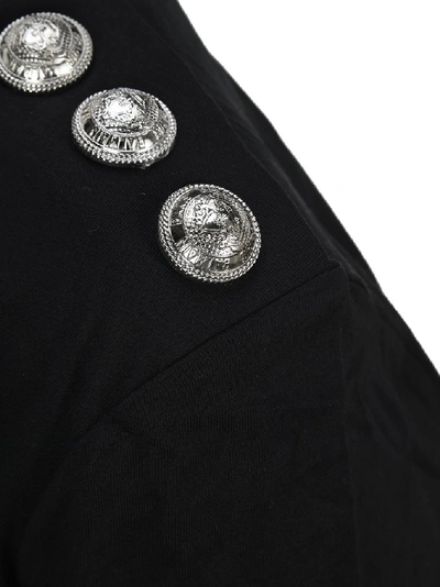 Shop Balmain Logo Print Button Detail T In Black
