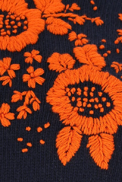 Shop Prada Flower Embroidered Knit Jumper In Navy