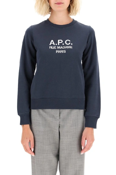 Shop Apc A.p.c. Tina Logo Sweatshirt In Blue