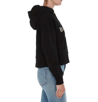 Shop Balmain Logo Embellished Cropped Hoodie In Black