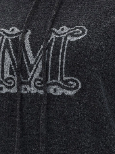 Max Mara Maxmara Liegi Cashmere Hooded Sweater With Logo In Grey | ModeSens