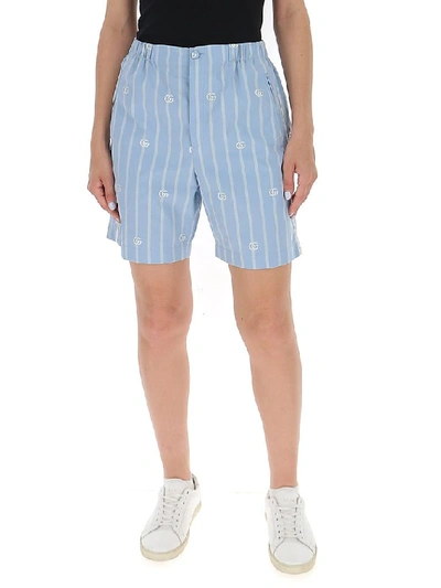 Shop Gucci Gg Striped Shorts In Blue