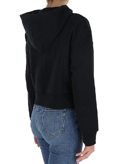 Shop Balmain Flocked Logo Cropped Hoodie In Black