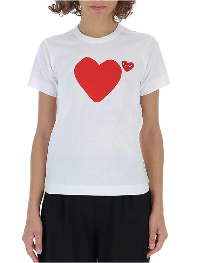 Shop Comme Des Garçons Play Double Heart T In White