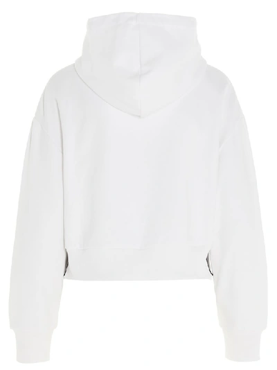 Shop Balmain Flocked Logo Cropped Hoodie In White