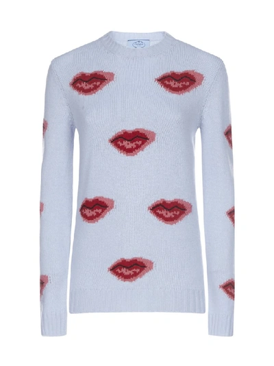 Shop Prada Lips Jacquard Sweater In Blue