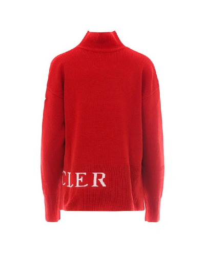 Shop Moncler Logo Turtleneck Knit Jumper In Red