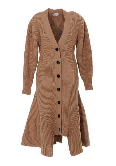 Shop Alexander Mcqueen Flared Knitted Long Cardigan In Brown