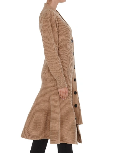 Shop Alexander Mcqueen Flared Knitted Long Cardigan In Brown
