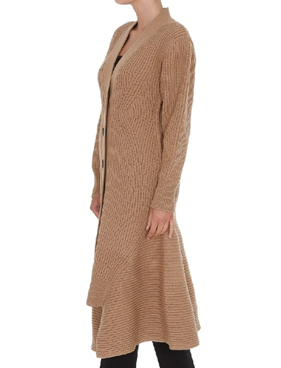 Shop Alexander Mcqueen Flared Knitted Long Cardigan In Brown