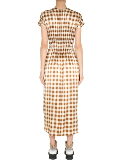 Shop Ganni Checkered Midi Dress In Brown