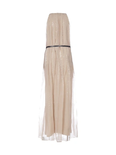 Shop Brunello Cucinelli Pleated Maxi Dress In Beige