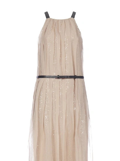 Shop Brunello Cucinelli Pleated Maxi Dress In Beige