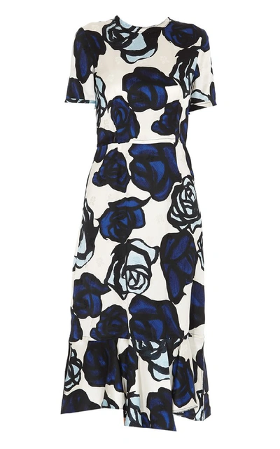 Shop Marni Floral Print Midi Dress In Blue