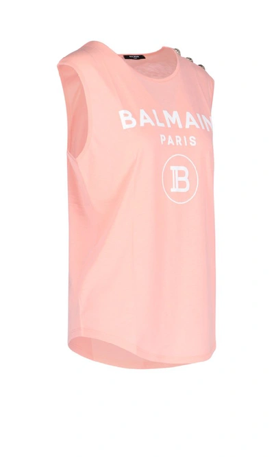 Shop Balmain Logo Print Sleeveless Top In Pink
