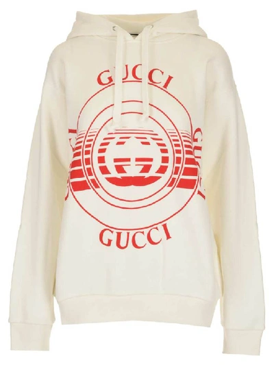 Shop Gucci Logo Print Hoodie In White